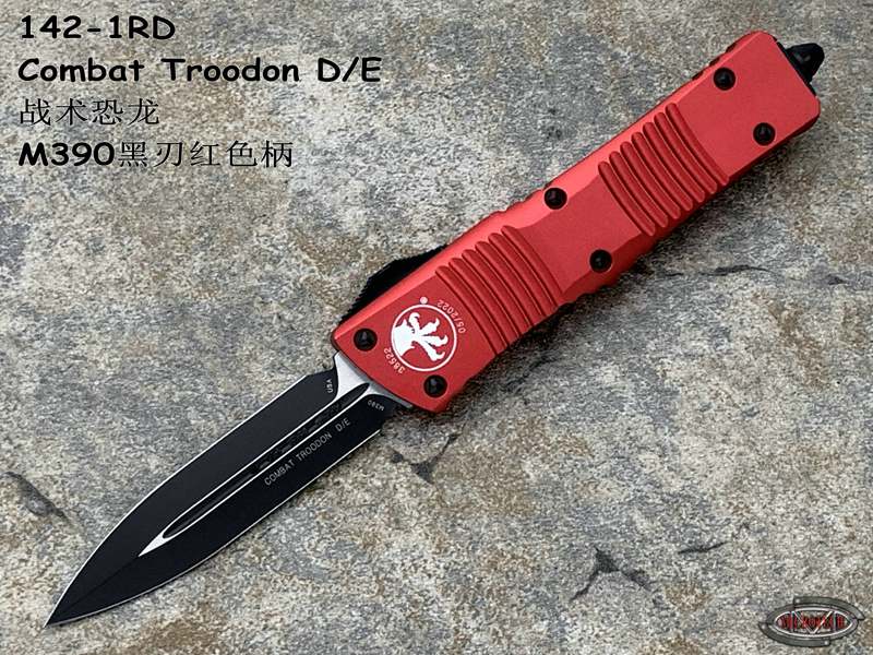 Microtech 微技术 142-1RD Combat Troodon D/E 战术恐龙 M390钢黑色刃 红色柄 双锋战术直跳(现货）